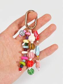 ROMWE Kawaii 1 Piece Spring Summer Dopamine Style Colorful Beaded Bag Keychain Pendant, Woven Rope Bag Charm, DIY Hanging Ornament - Multicolor 4 - View 5