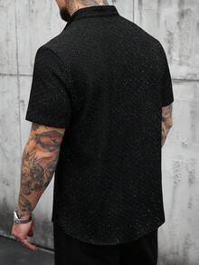 SLATEMANN Plus Size Men's Shiny Fashion Rave Short Sleeve Shirt Black,Summer,Elegant,Club,Evening Party Vintage Y2k Streetwear Wedding Birthday Party Gift - Black - View 2