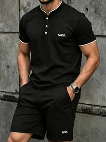 Set de 2 piezas Camisa polo negra de estilo caballero casual para adolescentes varones, tela cómoda adecuada para uso diario, ir al trabajo y ocasiones de ocio - Negro - Ver 3