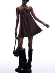 LYSMO 2026 New Arrive Minimalism Spring/Summer Solid Color Halter Spaghetti Strap Backless Sleeveless Fashion Dress Going Out Club Night Out Party - Coffee Brown - View 7