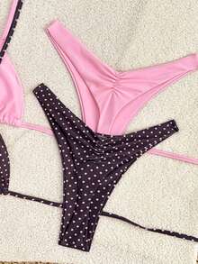 Elavelle 2026 Spring/Summer Polka Dot 4-Piece Swimwear Set, Pink + Purple, High-End Beach Resort Bikini Set - Multicolor - View 3