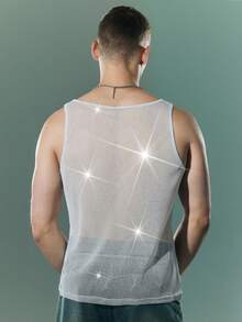 FeverCity Áo tank top nam xuyên thấu cổ tròn gợi cảm cho mùa hè - màu đen - Xem 2