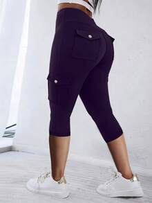 EMERY ROSE Plus Size Women Casual Pants With Pockets, 3/4 Length - Purple - View 1