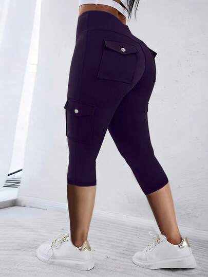 EMERY ROSE بنطلون كاجوال مع جيوب للنساء كبيرات الحجم، طول 7/8
