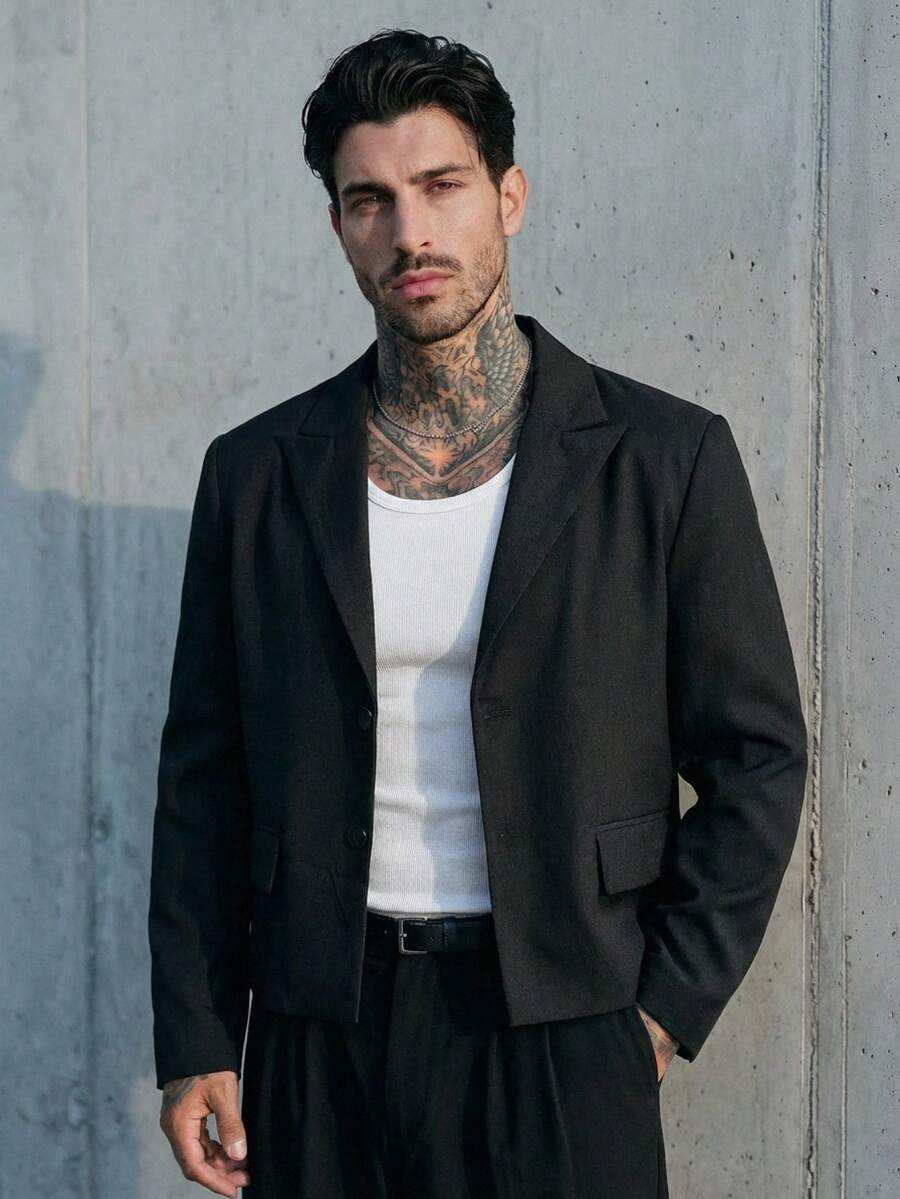 GENTILAND Áo vest nam cổ ve lật màu trơn, áo blazer ngắn màu đen, áo blazer tuxedo đen, áo blazer đen ngắn màu đen, áo khoác đen, áo khoác nữ màu đen, áo blazer đen thường ngày