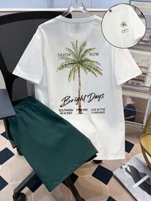 Manfinity Joysei Plus size herrset med vit t-shirt och gröna shorts, 2 delar - Multifärgad - Visa 1
