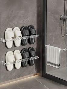 No Drill Installation! Clear Towel Hanging Rod With Strong Suction Cups, Multifunctional Rack For Bath Towels, Slippers & Robes, Bathroom Organizer - transparent - View 5
