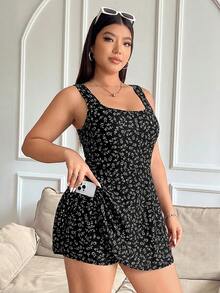 GalTyme Bộ áo liền quần họa tiết hoa nhí cỡ lớn dành cho nữ, có túi, thích hợp cho mùa hè. - Nhiều màu - Xem 4