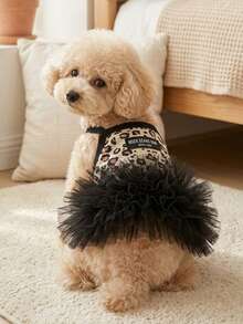 PETSIN 1PC Summer Fairy Leopard Mesh Suspender Dress For Dogs Cats, Anti-Shedding Skirt For Teddy Bichon Pomeranian Maltese - Black - View 4