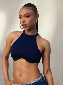 Denimoi Denim Cropped Tank Top Fashionable Tops Sexy Tops Denim On Denim Concert Outfits Streetwear - Dark Wash - View 5