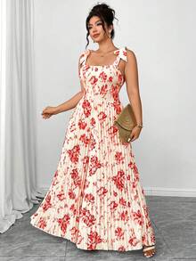 Elenzga Bộ jumpsuit xếp ly in họa tiết dành cho nữ cỡ lớn, thanh lịch và co giãn, thiết kế vạt chéo ngực, eo thắt, dây buộc hình bướm, phù hợp cho kỳ nghỉ hè, tiệc trà chiều, đi chơi, đi làm, đa năng. - Nhiều màu - Xem 6