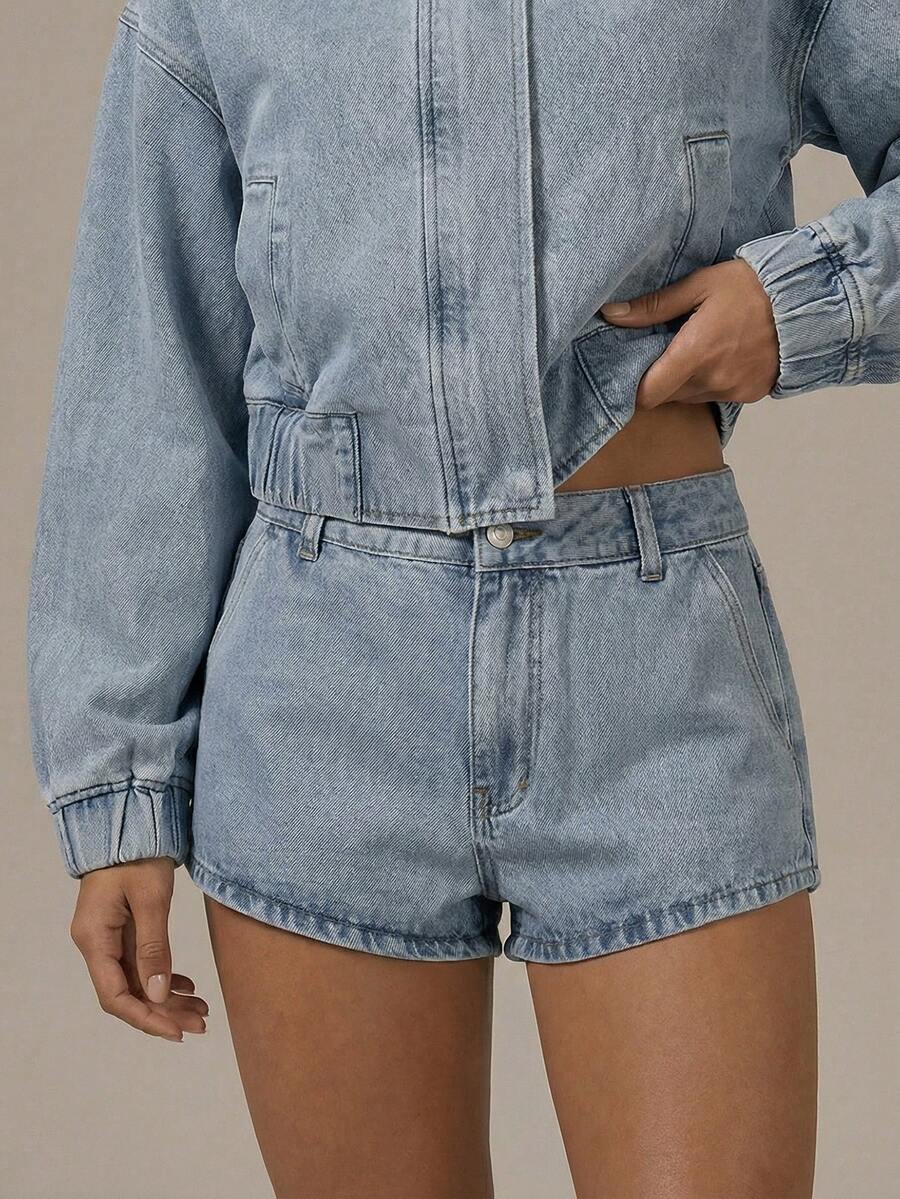 MUSERA Mini shorts vaqueros, primavera y verano, estilo cottage core, rocío primaveral - Celeste - Ver 1