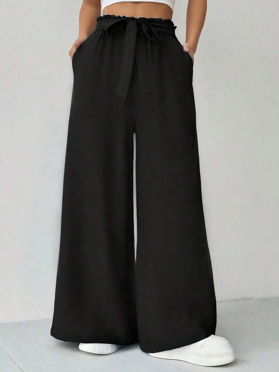 SHEIN 女士纯色休闲裤 - 黑色 - 查看 1