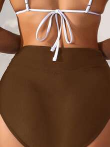 Swim Basics Bottom de bikini de unicolor con cintura elástica para mujer - Marrón - Ver 2