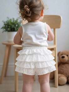 Cozy Pixies Baby Girl Solid Color Versatile Comfortable Bow Decor Elastic Waist Skirt - White - View 2