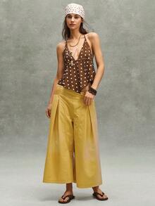Bohemela Women's Solid Color Woven Wide Leg Pants, Spring/Summer - Yellow - View 7