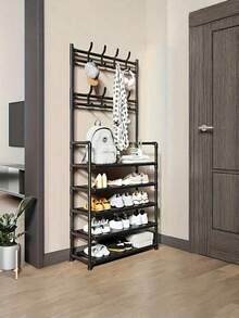 Coat Rack, Shoe Rack With 8 Detachable Hooks And 5-Tier Shoe Rack, Independent 16mm Tubular Coat Rack, Suitable For Hallways, Entrances, Living Rooms, And Dormitories. - Multicolor - View 7
