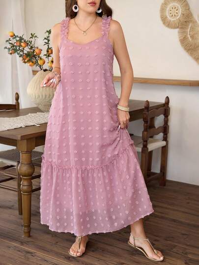 Lacomfia Women's Ruffled Chiffon 3D Floral Dress, Elegant Vacation Summer Sleeveless Plus Size Dress