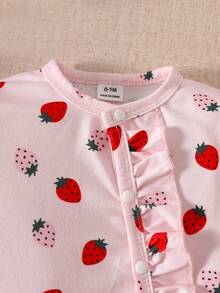 SHEIN 新生儿蝴蝶结印花可爱连体衣配帽子，秋冬季 - 粉色 - 查看 8