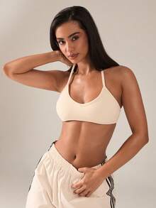 SHEIN BAE 女士夏季纯色弹力针织运动背心 - 淡黃色 - 查看 5