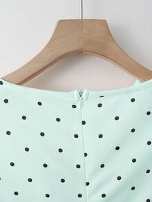 SHEIN LUNE Damen elegantes französischer Stil Polka Punkt Rüschen Kragen Taille Schleife Minimalistische romantische Lässig Kurzarm Kleid, Frühling/Sommer - Minzgrün - Übersicht 6