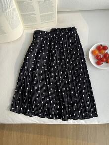 Comfortcana Chân váy cỡ lớn cạp cao, viền bèo nhún, in họa tiết chấm bi, lưng thun co giãn. - màu nâu - Xem 4