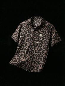 NEON BLANC Men's Leopard Print Short Sleeve Shirt - Brown - View 1