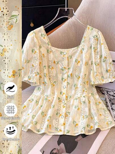 GlowEve CURVE Áo kiểu dáng rộng rãi, thêu hoa nhí, thích hợp cho kỳ nghỉ hè, lễ hội, tiệc tùng.