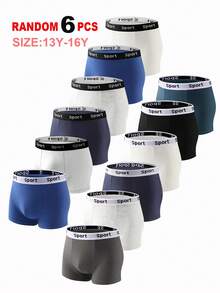 6 chiếc/gói quần boxer màu trơn, mềm mại, thoải mái dành cho thiếu niên nam - Nhiều màu - Xem 3
