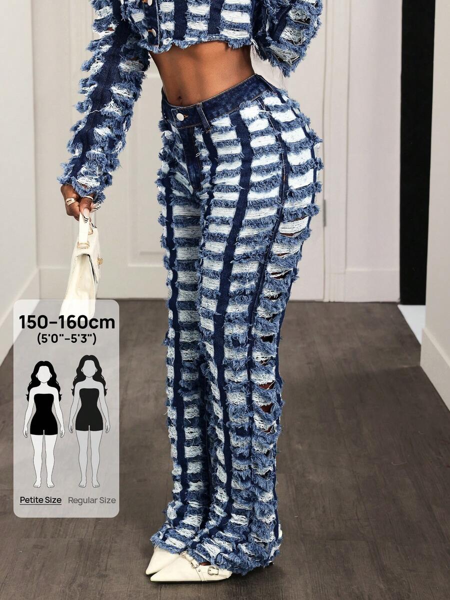 SHEIN PETITE Quần jeans nữ dáng suông rộng, đa năng, có đai lưng. - Nhiều màu - Xem 1