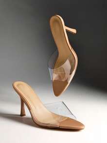 Denimoi Wide-Fit Women's Point Toe Clear Upper Heeled Sandals For Christmas - Beige - View 2