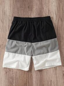 Sorvial Men's Drawstring Waist Letter Patchwork Casual Shorts - Black - View 2