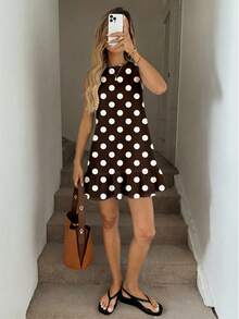 SHEIN LUNE Đầm ngắn in họa tiết dành cho nữ, thích hợp cho mùa xuân và mùa hè. - màu nâu - Xem 1