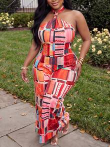 Veslaya Plus Size Women's Red Summer Boho Satin Party Holiday Sleeveless Tied Waist Long Wide Leg Jumpsuit,Wedding Guest Elegant Gala Music Festival Easter - Multicolor - View 7