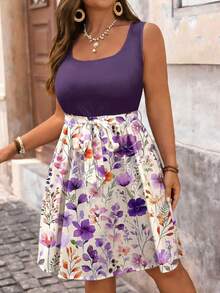 SHEIN VCAY Đầm nữ cỡ lớn họa tiết hoa tím phối nhiều mảnh, trang phục mùa hè, phong cách đồng quê, đồ đi club, đầm đi biển, phong cách Bohemian. - Nhiều màu - Xem 3
