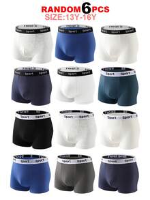 6 chiếc/gói quần boxer màu trơn, mềm mại, thoải mái dành cho thiếu niên nam - Nhiều màu - Xem 1