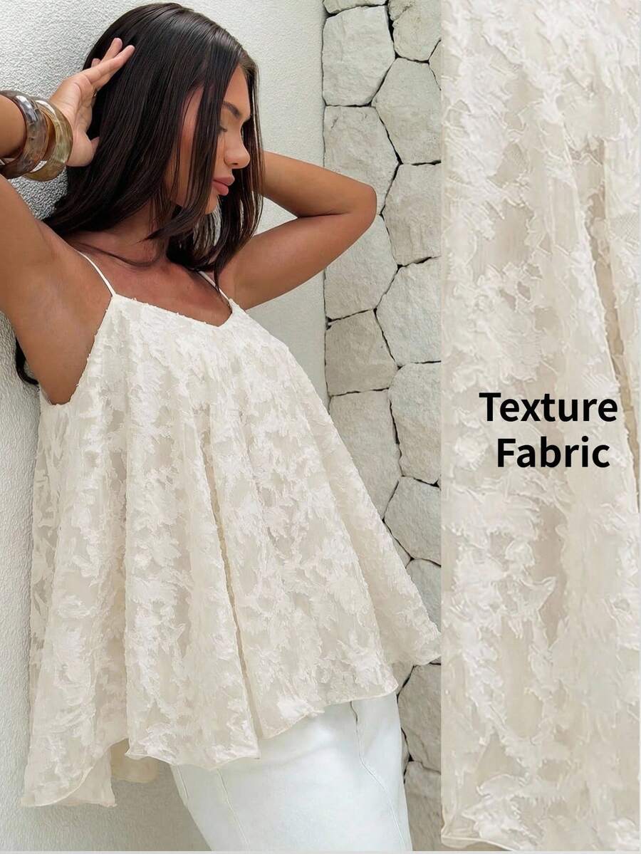 Aloruh Nouvelle arrivée romantique pour rendez-vous, débardeur texturé en mousseline de soie de couleur abricot à bretelles fines pour femmes, pour le printemps/été - Nude - Voir 1