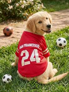 Pet Sports Jersey San Francisco Number Print Bird's Eye Fabric Cat And Dog Unisex T-Shirt 1pc - Multicolor - View 3
