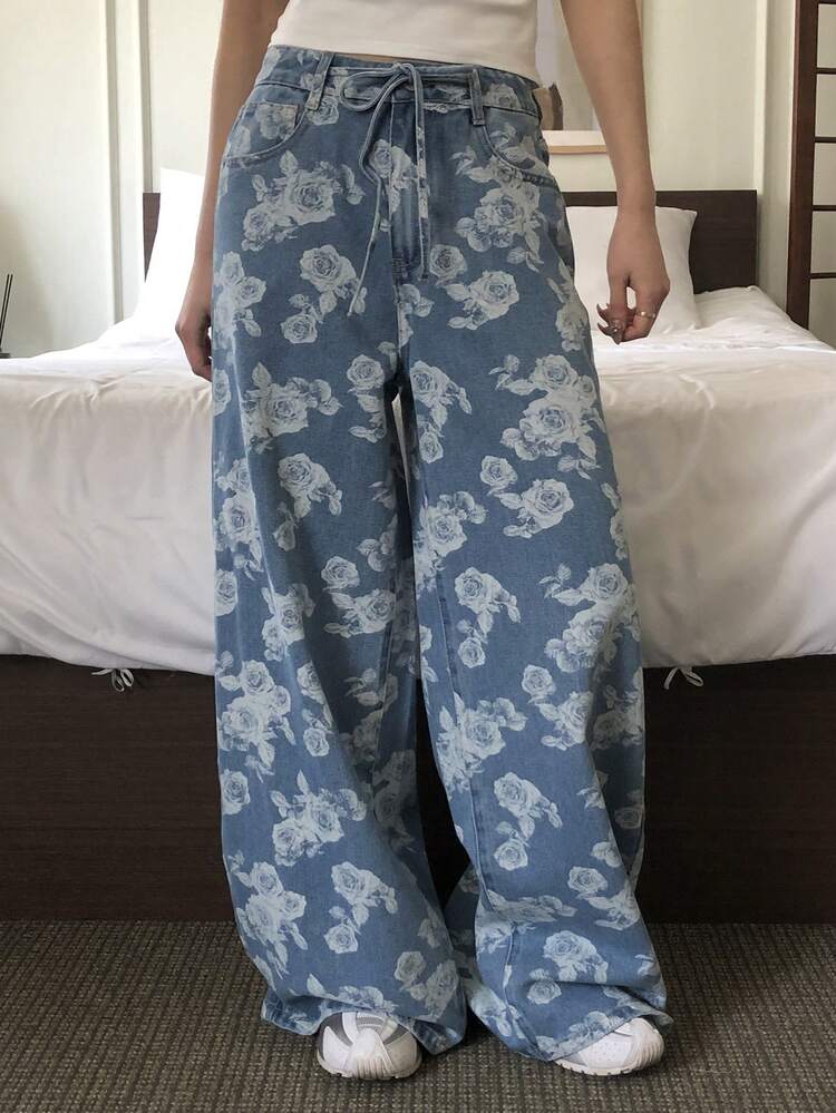 Women's Washed Print Denim Jeans