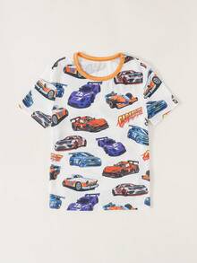 SHEIN 4pcs/Set Boys' Casual Minimalist Car, Soccer, Game Controller Cartoon Print Short Sleeve T-Shirt And Leggings Pajama Set, Suitable For Spring/Summer - White - View 3