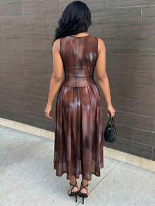 SHEIN Lunessa 扎染无袖中长连衣裙，度假连衣裙 - 棕色 - 查看 2