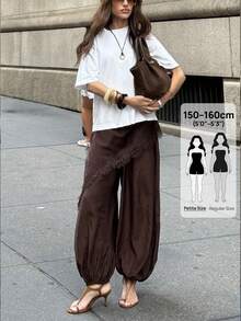 Siren Gaze Petite Women's Summer New Brown 2 In 1 Harem Pants, Fashionable And Versatile Pants With Skirt Attached Wide Pants For Women Brown Cover Up Pants Lace Trim Pants - Brown - View 1