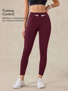 OutZeal Quần legging nữ ngoài trời màu trơn, thích hợp cho leo núi, yoga, chạy bộ, nhanh khô, ôm bụng, thiết kế lưới, quần thể thao mùa hè và mùa xuân. - Màu Đỏ Sâu - Xem 2
