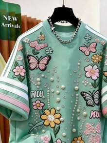 Resyla Camiseta de manga corta con cuello redondo y estampado floral, verano - Multicolor - Ver 3