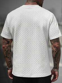 Manfinity Homme Camiseta de punto jacquard de unicolor con textura y ribete dorado acanalado para hombre, festiva - Rojo - Ver 2