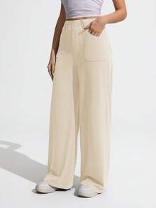 Flexra Quần jeans nữ cỡ lớn, màu trơn, cạp cao, có túi, kiểu dáng thường ngày. - trắng - Xem 5
