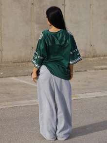 AfricaSnchz 女士春夏节日外出街头服饰复古透气网眼数字图案棒球服红色球衣 - 綠色 - 查看 2
