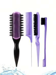 5pcs New 9-Row Comb Hair Brush Set, With Side Grooves Design To Enhance Curling And Separation, Wet & Dry 8-Tooth Comb, (6.8 OZ / 200 ML) Multi-Function Small High-Pressure Continuous Spray Moisturizing Travel Makeup Bottle - Multicolor - View 3