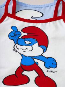 SHEIN X The Smurfs Bộ đồ lót hai dây 3 món cho bé gái, dễ thương. - Xanh và trắng - Xem 5