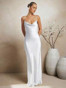 L'Amorae Women's Solid Color Casual Minimalist Long Dress, Suitable For Party And Outing - White - View 2